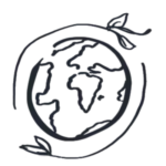 Black line drawing of a planet with two vines wrapping around it, symbolizing 5th Discipline’s support for clients working towards net zero and sustainability goals.