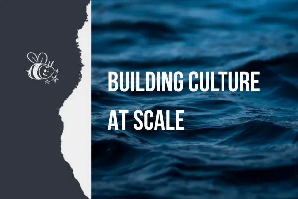 BUILDING CULTURE AT SCALE AND WHAT DO KNOW A happy bee hovering over calm, reflective water — symbolising harmony, teamwork, and sustainable growth through balance and focus.