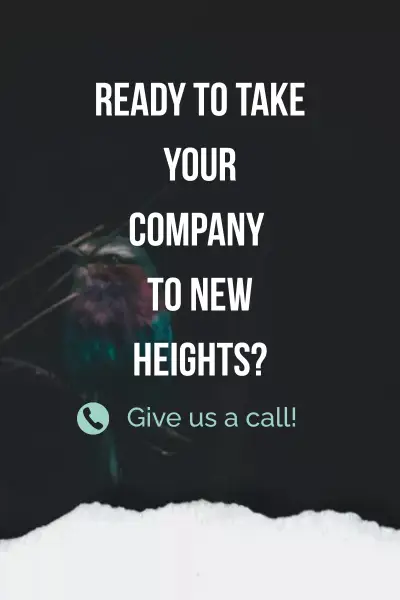 Bird with text 'Ready to take your company to new heights' and call us icon